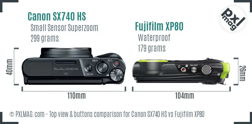 Canon SX740 HS vs Fujifilm XP80 top view buttons comparison