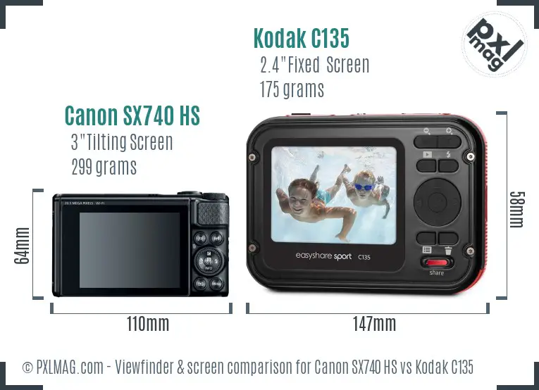Canon SX740 HS vs Kodak C135 Screen and Viewfinder comparison