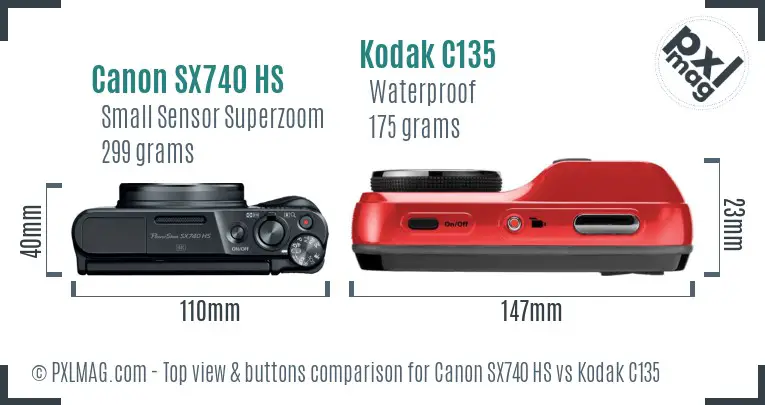 Canon SX740 HS vs Kodak C135 top view buttons comparison