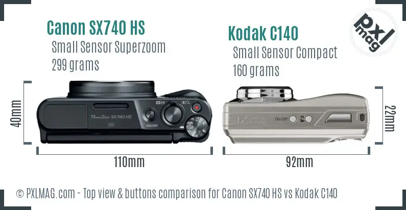 Canon SX740 HS vs Kodak C140 top view buttons comparison Canon SX740 HS vs Kodak C140 top view buttons comparison