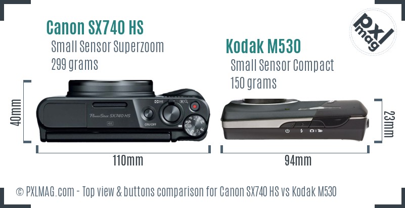 Canon SX740 HS vs Kodak M530 top view buttons comparison