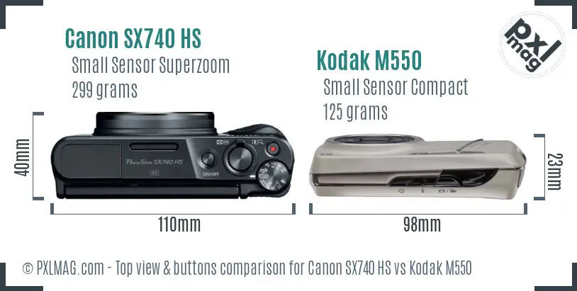 Canon SX740 HS vs Kodak M550 top view buttons comparison
