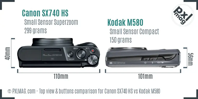 Canon SX740 HS vs Kodak M580 top view buttons comparison