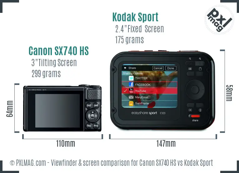 Canon SX740 HS vs Kodak Sport Screen and Viewfinder comparison