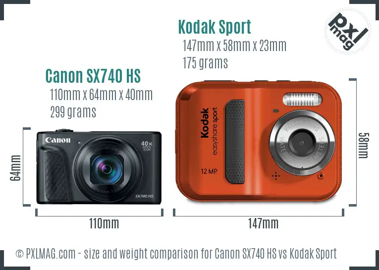 Canon SX740 HS vs Kodak Sport size comparison