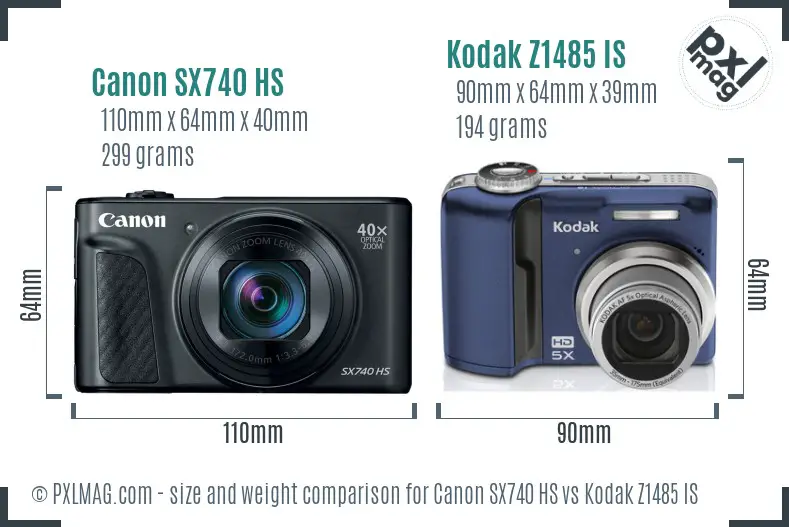 Canon SX740 HS vs Kodak Z1485 IS size comparison