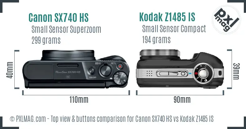 Canon SX740 HS vs Kodak Z1485 IS top view buttons comparison