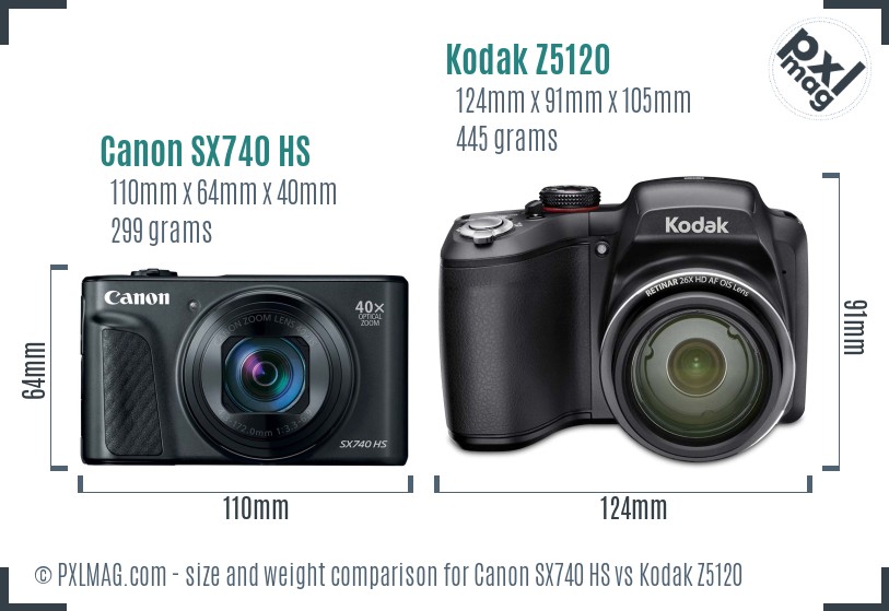 Canon SX740 HS vs Kodak Z5120 size comparison