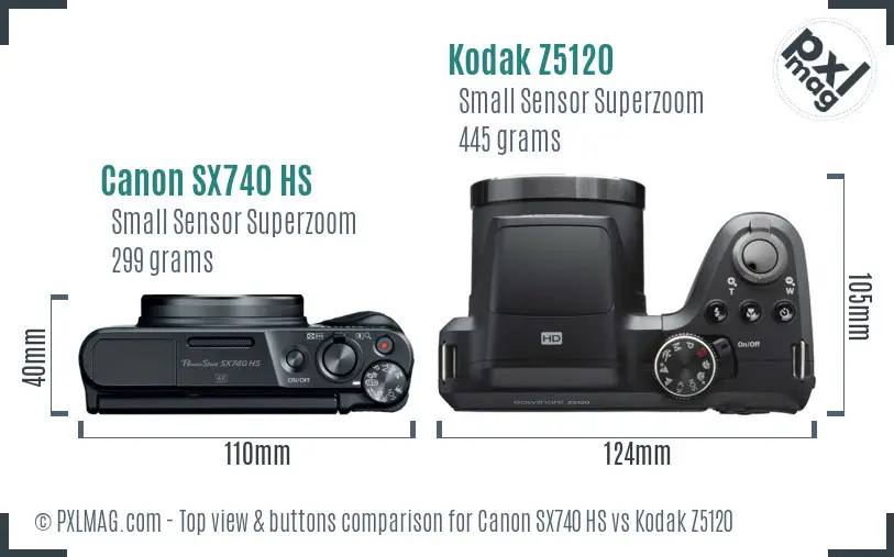 Canon SX740 HS vs Kodak Z5120 top view buttons comparison