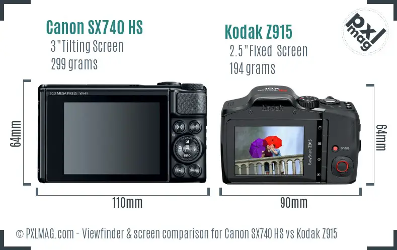 Canon SX740 HS vs Kodak Z915 Screen and Viewfinder comparison