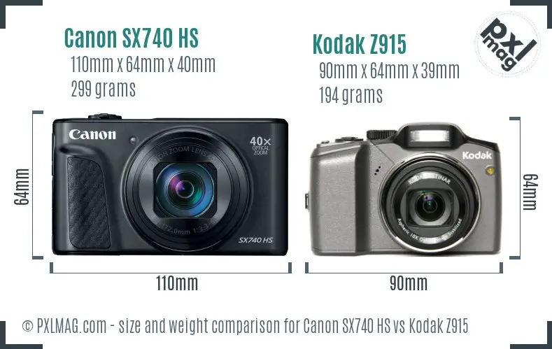 Canon SX740 HS vs Kodak Z915 size comparison
