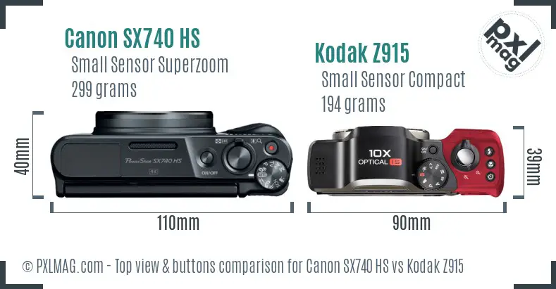 Canon SX740 HS vs Kodak Z915 top view buttons comparison