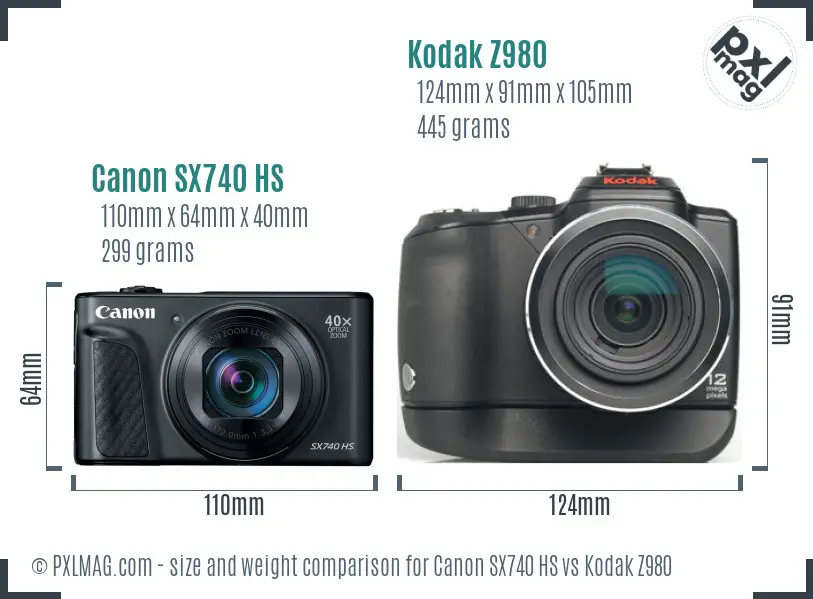 Canon SX740 HS vs Kodak Z980 size comparison