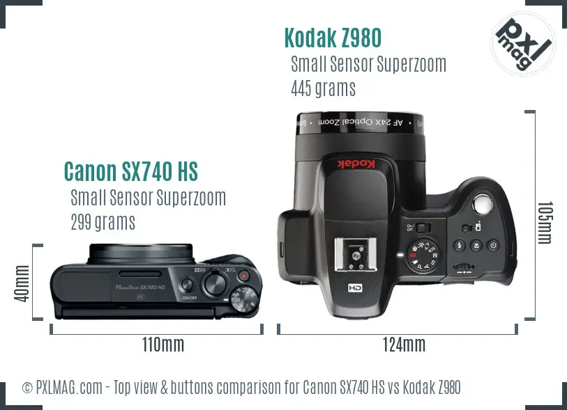 Canon SX740 HS vs Kodak Z980 top view buttons comparison