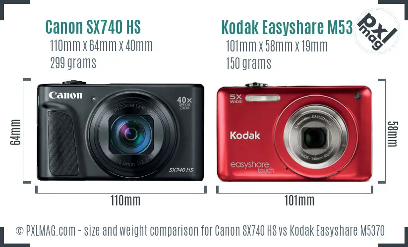 Canon SX740 HS vs Kodak Easyshare M5370 size comparison