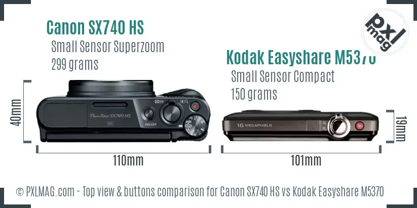 Canon SX740 HS vs Kodak Easyshare M5370 top view buttons comparison