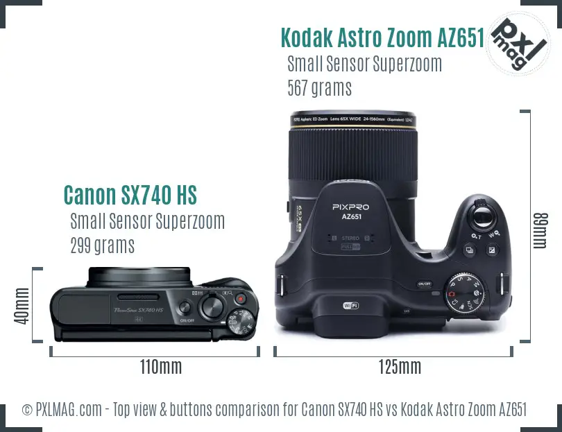 Canon SX740 HS vs Kodak Astro Zoom AZ651 top view buttons comparison