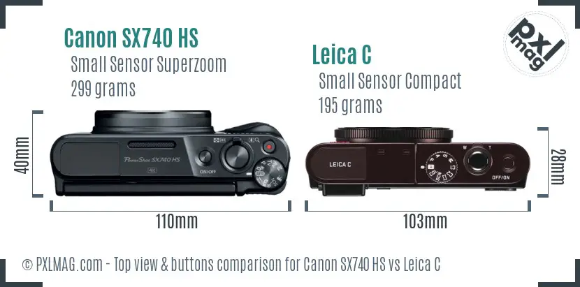 Canon SX740 HS vs Leica C top view buttons comparison