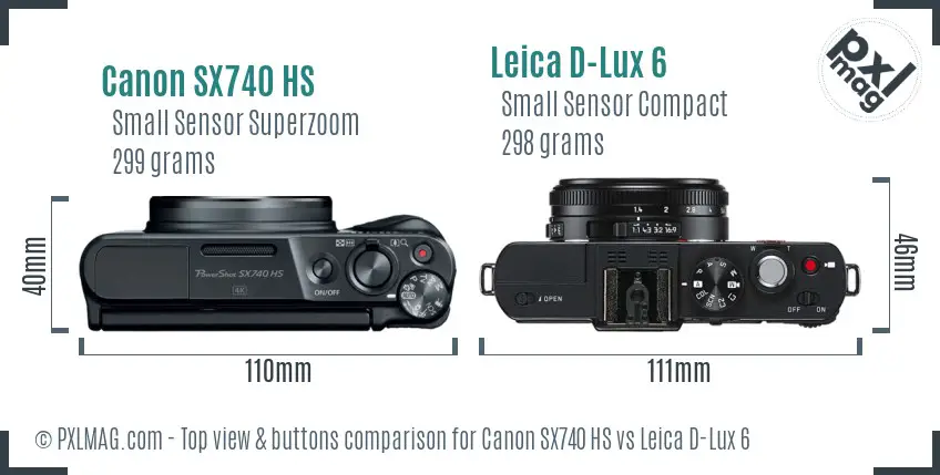 Canon SX740 HS vs Leica D-Lux 6 top view buttons comparison Canon SX740 HS vs Leica D-Lux 6 top view buttons comparison