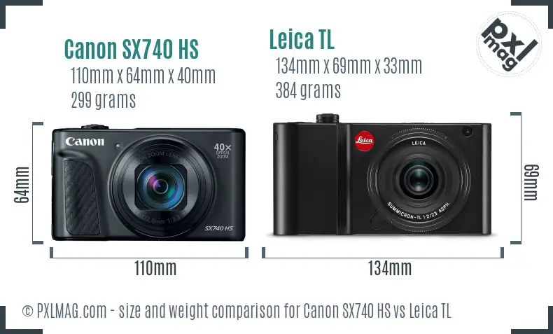 Canon SX740 HS vs Leica TL size comparison