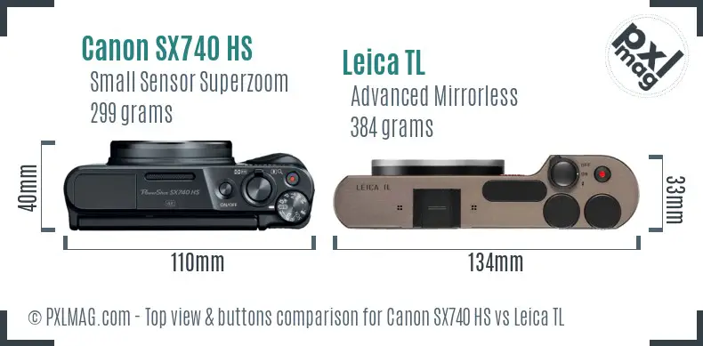 Canon SX740 HS vs Leica TL top view buttons comparison