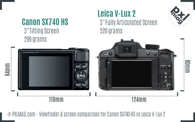 Canon SX740 HS vs Leica V-Lux 2 Screen and Viewfinder comparison