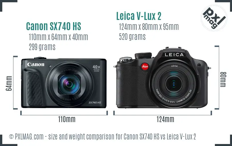 Canon SX740 HS vs Leica V-Lux 2 size comparison