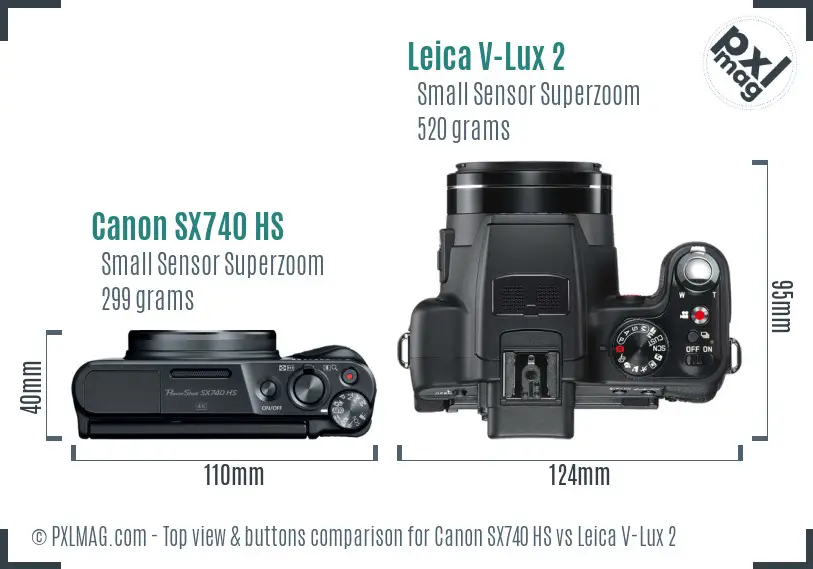 Canon SX740 HS vs Leica V-Lux 2 top view buttons comparison