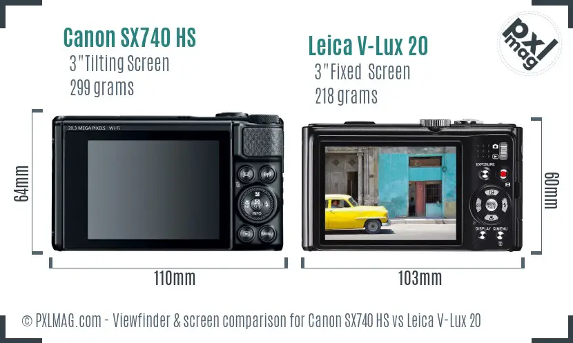 Canon SX740 HS vs Leica V-Lux 20 Screen and Viewfinder comparison