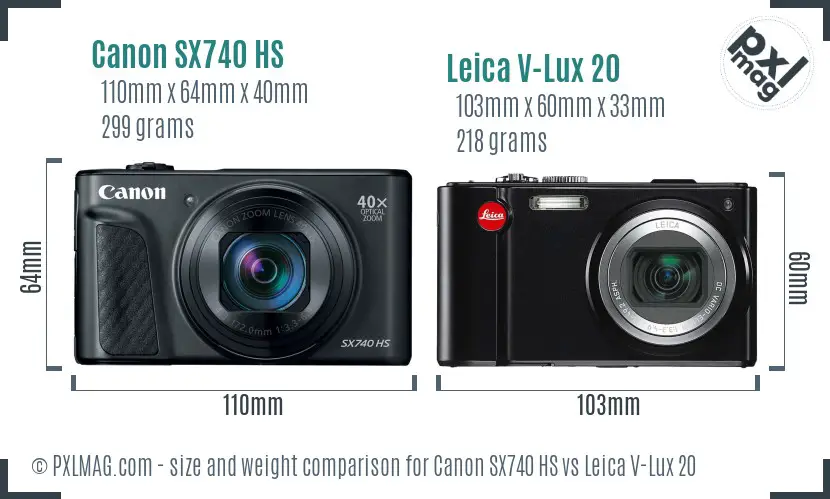 Canon SX740 HS vs Leica V-Lux 20 size comparison