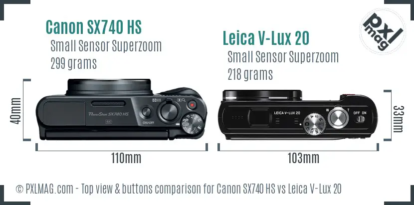 Canon SX740 HS vs Leica V-Lux 20 top view buttons comparison