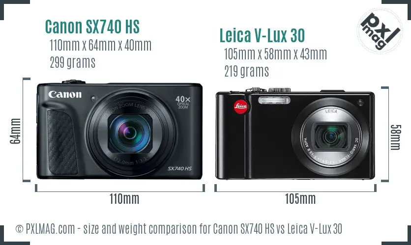 Canon SX740 HS vs Leica V-Lux 30 size comparison