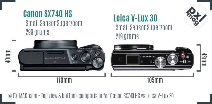Canon SX740 HS vs Leica V-Lux 30 top view buttons comparison