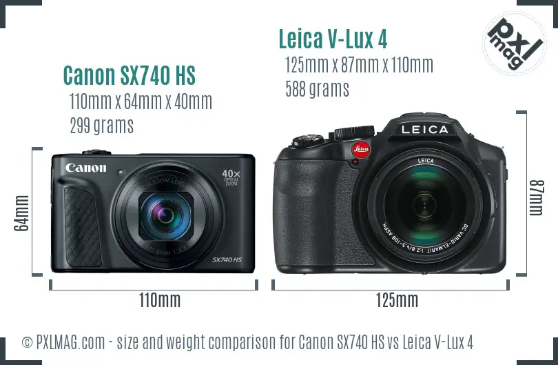 Canon SX740 HS vs Leica V-Lux 4 size comparison