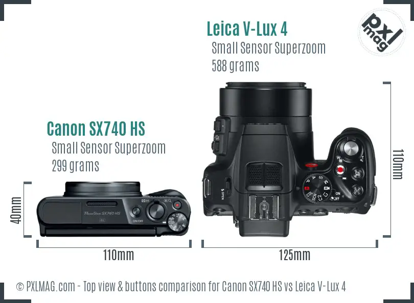 Canon SX740 HS vs Leica V-Lux 4 top view buttons comparison