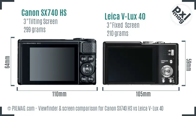 Canon SX740 HS vs Leica V-Lux 40 Screen and Viewfinder comparison