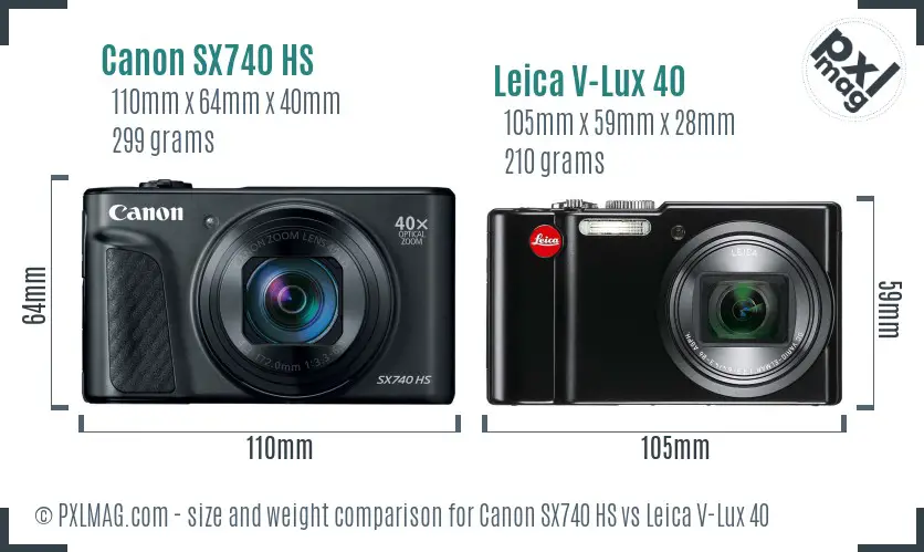 Canon SX740 HS vs Leica V-Lux 40 size comparison