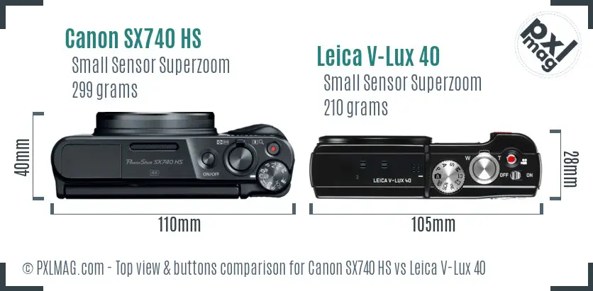 Canon SX740 HS vs Leica V-Lux 40 top view buttons comparison