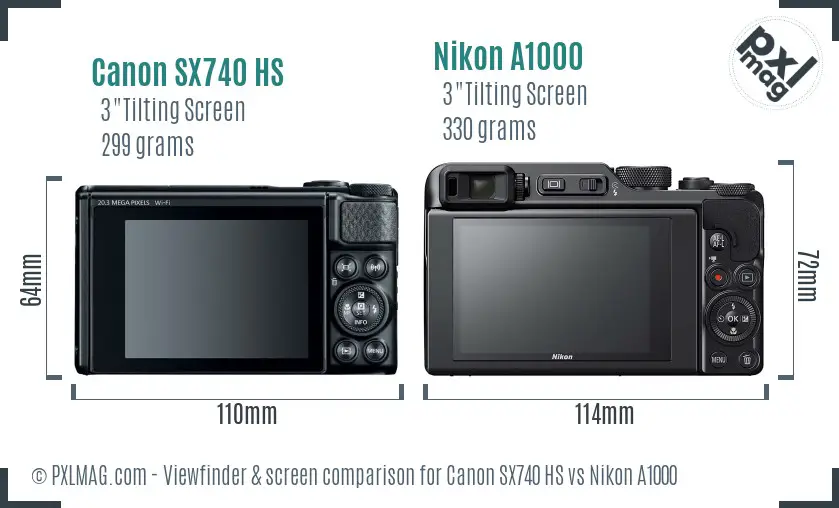 Canon SX740 HS vs Nikon A1000 Screen and Viewfinder comparison