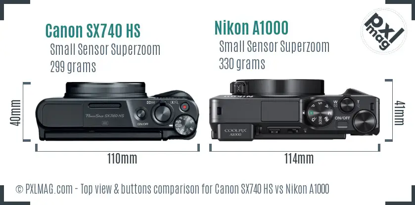Canon SX740 HS vs Nikon A1000 top view buttons comparison