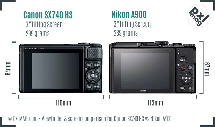 Canon SX740 HS vs Nikon A900 Screen and Viewfinder comparison