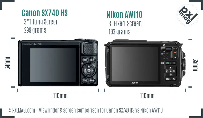 Canon SX740 HS vs Nikon AW110 Screen and Viewfinder comparison