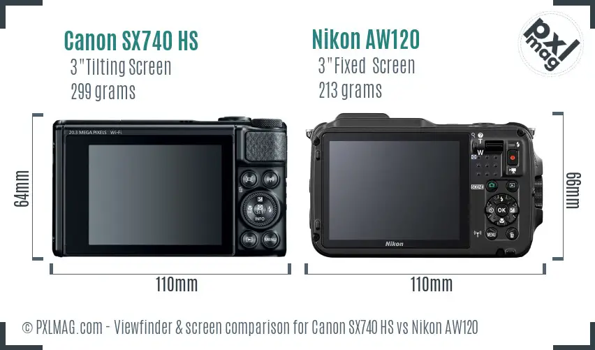 Canon SX740 HS vs Nikon AW120 Screen and Viewfinder comparison Canon SX740 HS vs Nikon AW120 Screen and Viewfinder comparison
