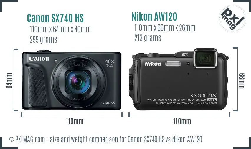 Canon SX740 HS vs Nikon AW120 size comparison Canon SX740 HS vs Nikon AW120 size comparison