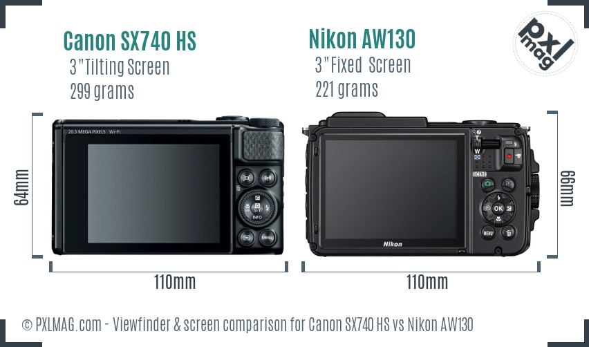 Canon SX740 HS vs Nikon AW130 Screen and Viewfinder comparison