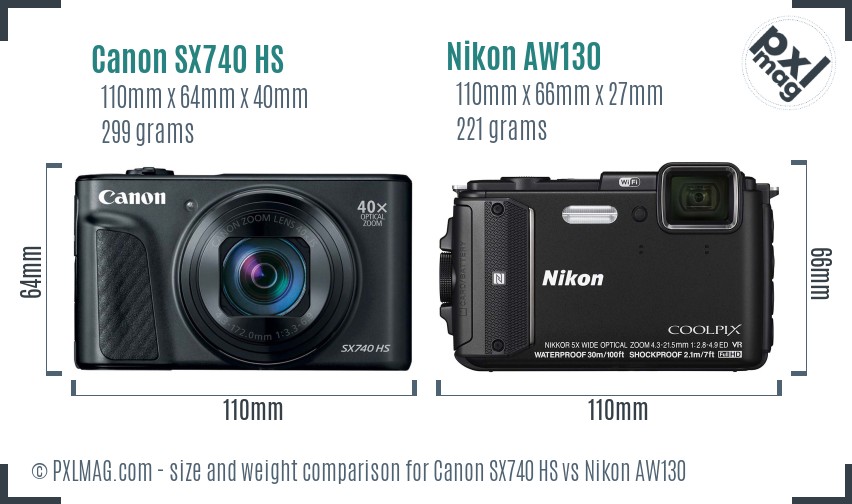 Canon SX740 HS vs Nikon AW130 size comparison Canon SX740 HS vs Nikon AW130 size comparison