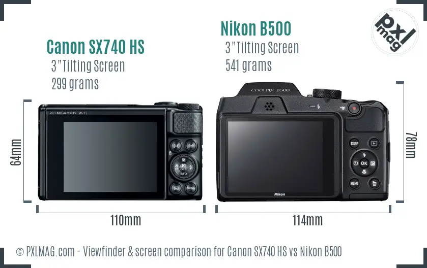 Canon SX740 HS vs Nikon B500 Screen and Viewfinder comparison
