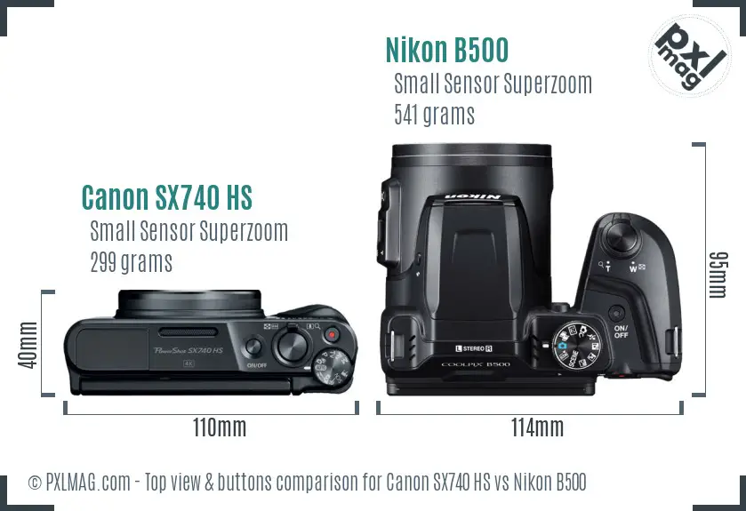 Canon SX740 HS vs Nikon B500 top view buttons comparison