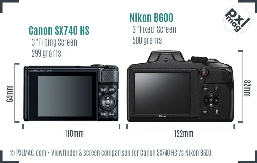 Canon SX740 HS vs Nikon B600 Screen and Viewfinder comparison