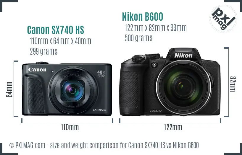 Canon SX740 HS vs Nikon B600 size comparison